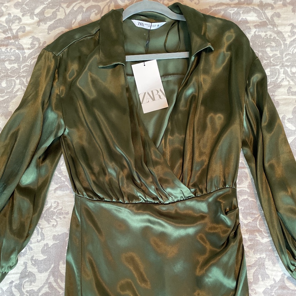 Zara Metallic Green Long Sleeve Dress